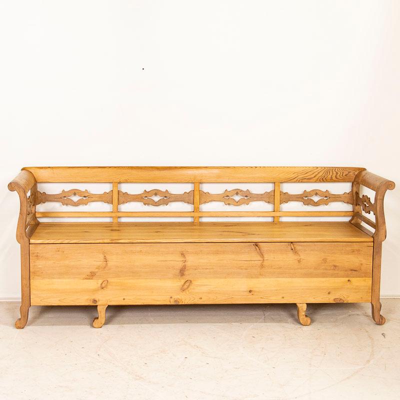 Swedish Antique Pine Bench with Storage from Sweden