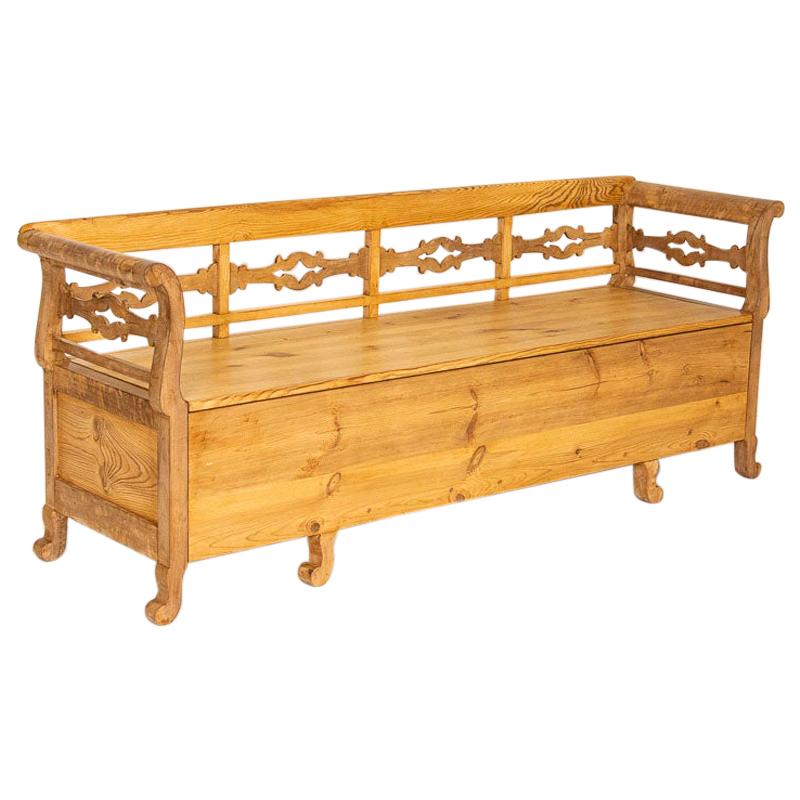 Antique Pine Bench with Storage from Sweden