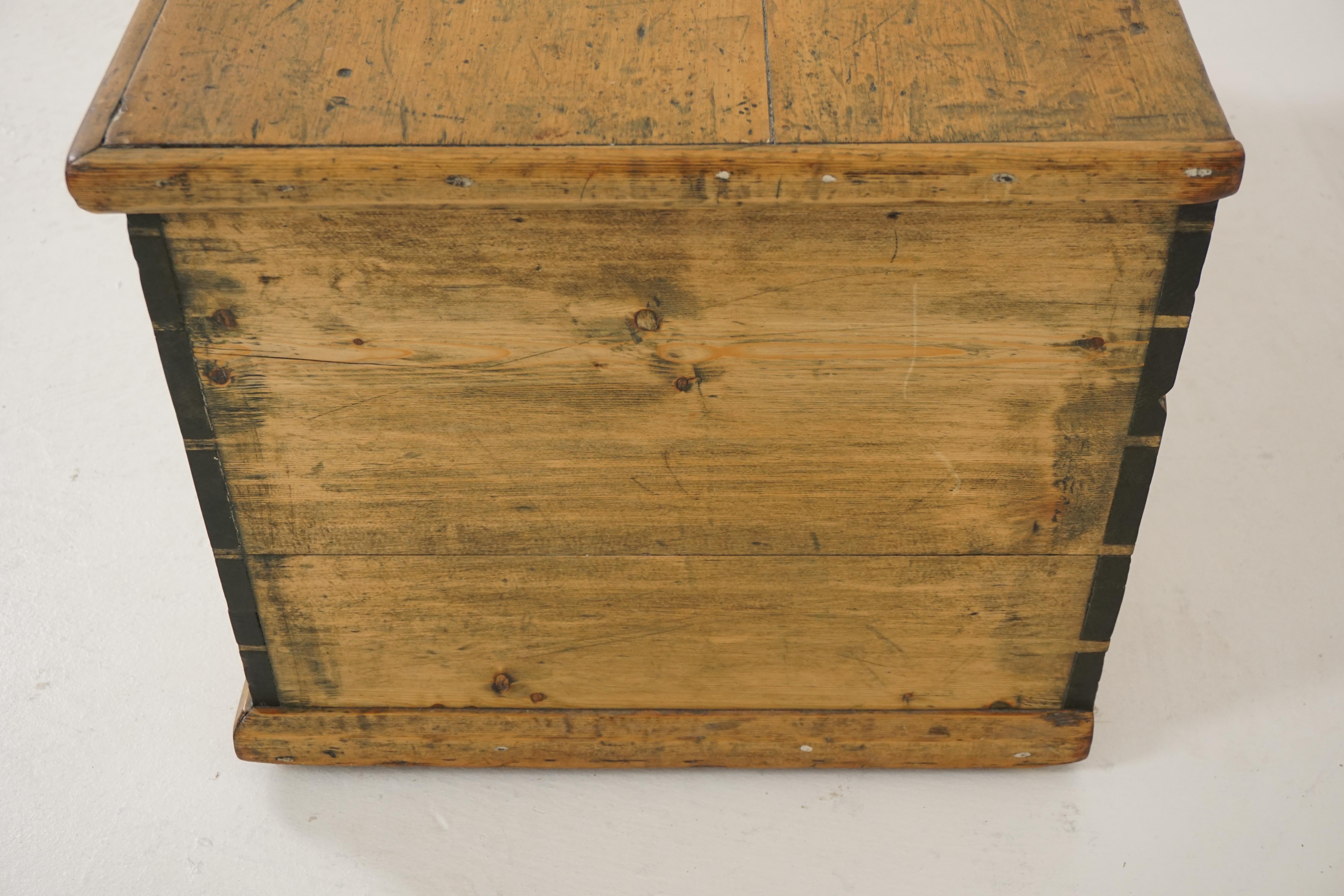 Antique Pine Blanket Box, Victorian Trunk or Coffee Table, Scotland, 1880 In Good Condition In Vancouver, BC