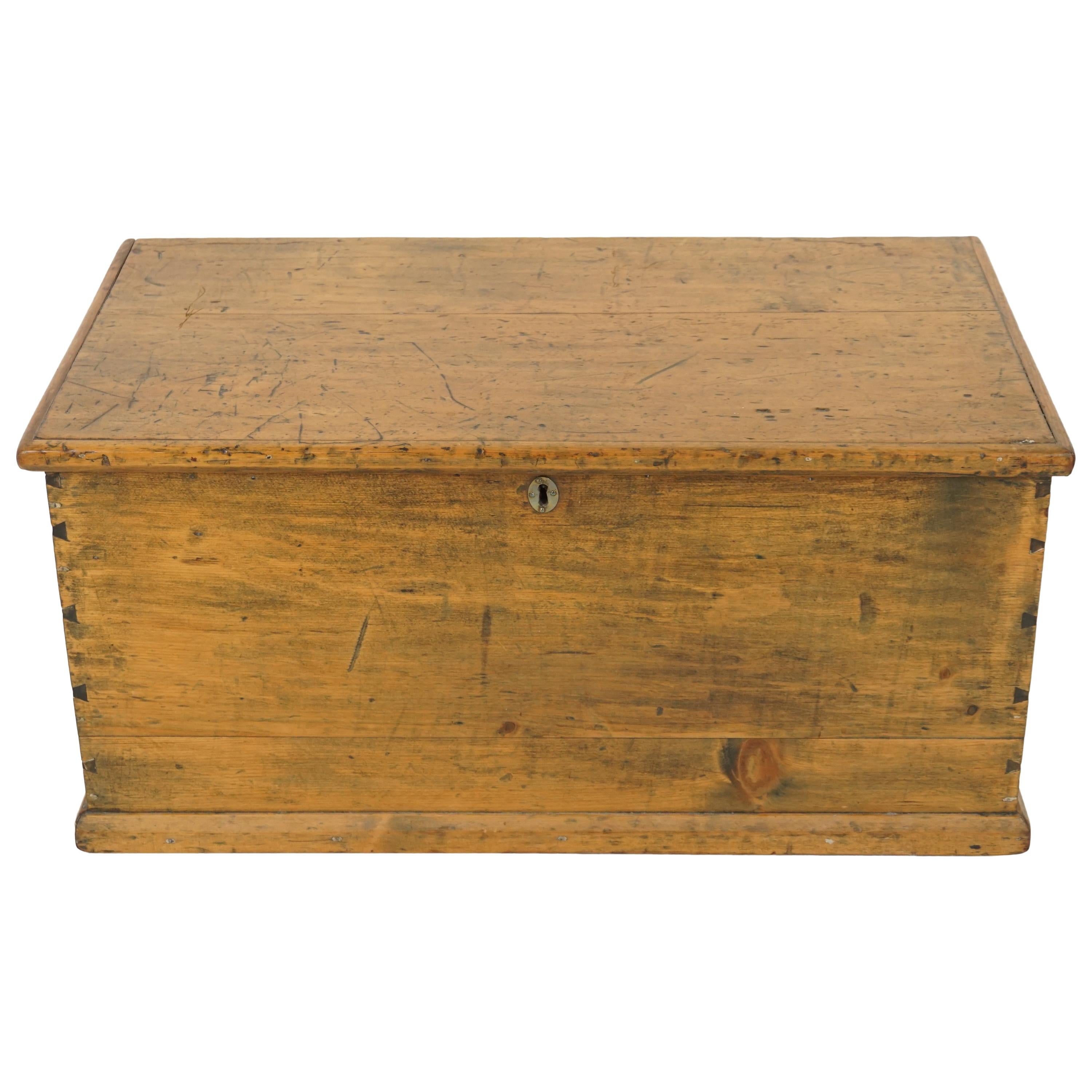 Antique Pine Blanket Box, Victorian Trunk or Coffee Table, Scotland, 1880
