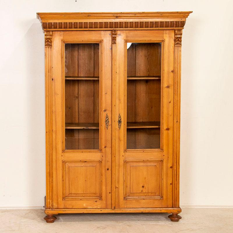 pine bookcase with glass doors