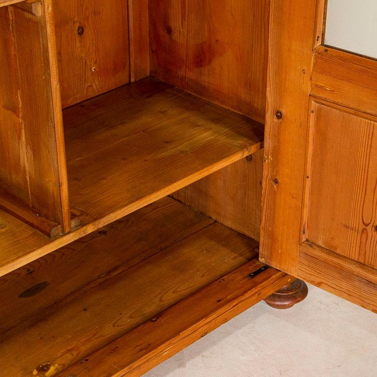 Antique Pine Bookcase with Glass Doors at 1stDibs