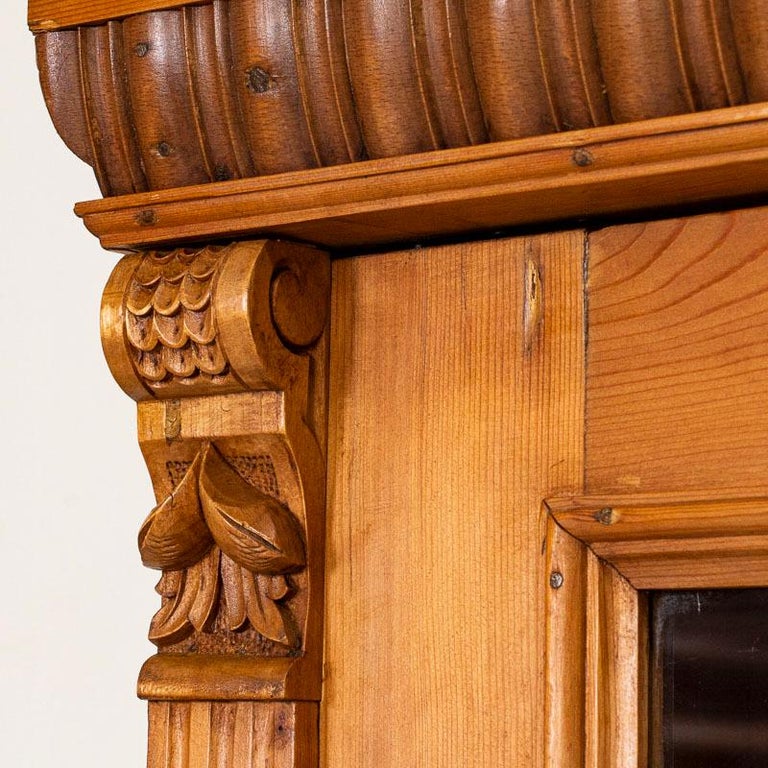 Antique Pine Bookcase with Glass Doors at 1stDibs