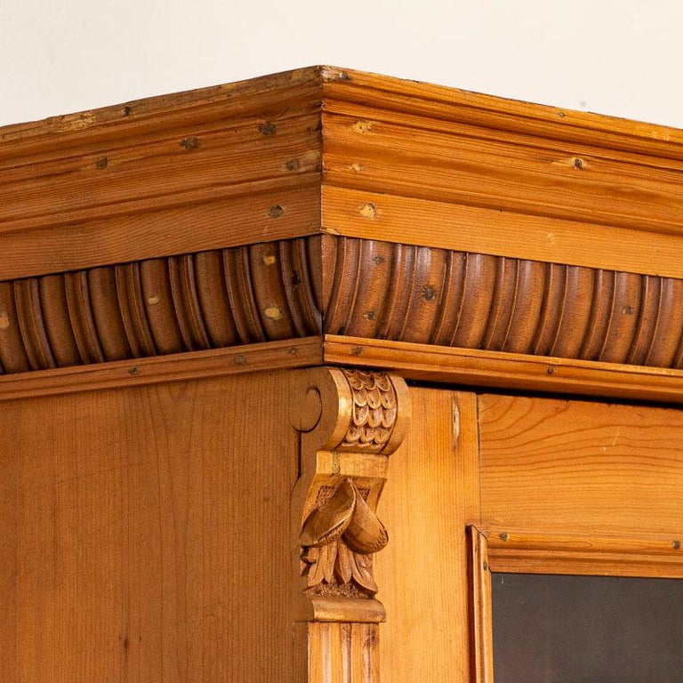 Antique Pine Bookcase with Glass Doors at 1stDibs