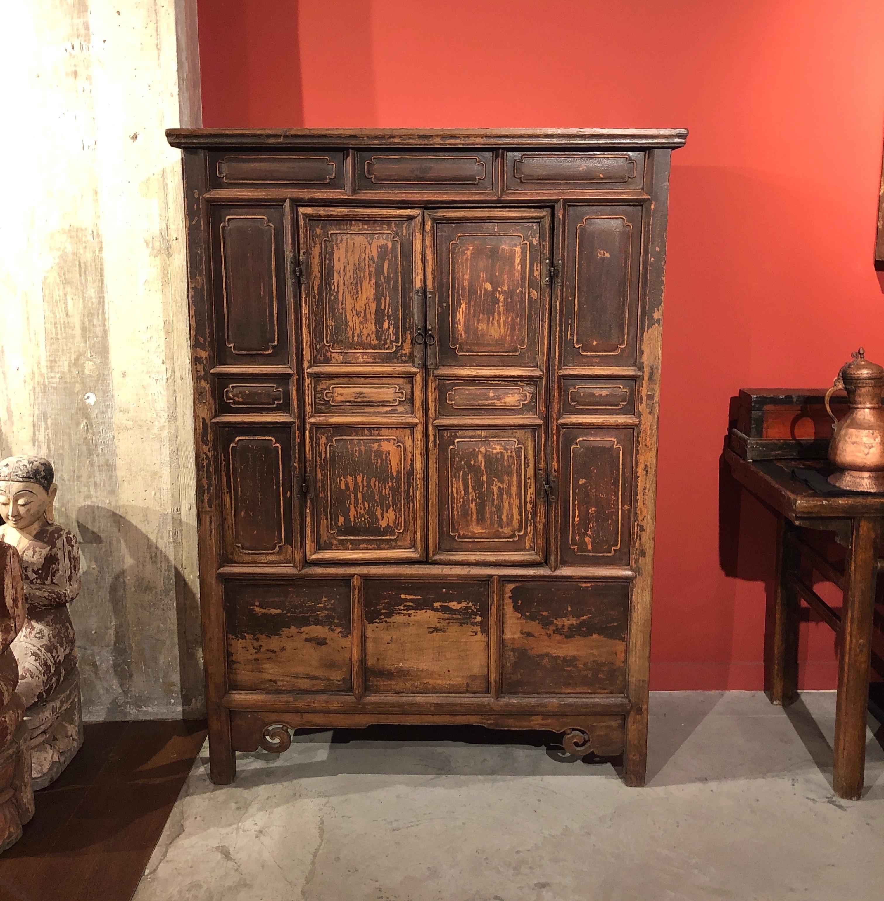 Chinese Antique Pine Buddha Cabinet For Sale