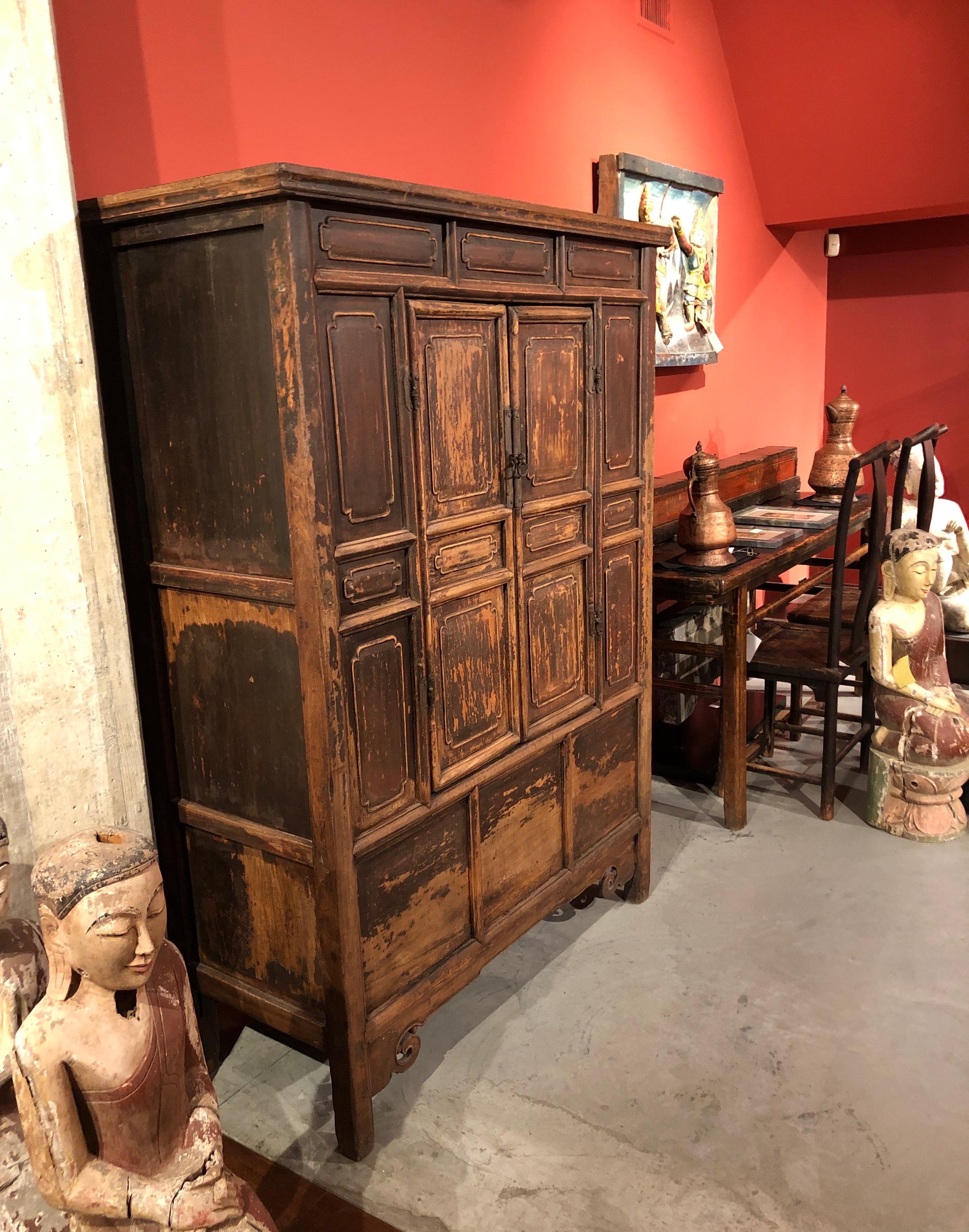 19th Century Antique Pine Buddha Cabinet For Sale