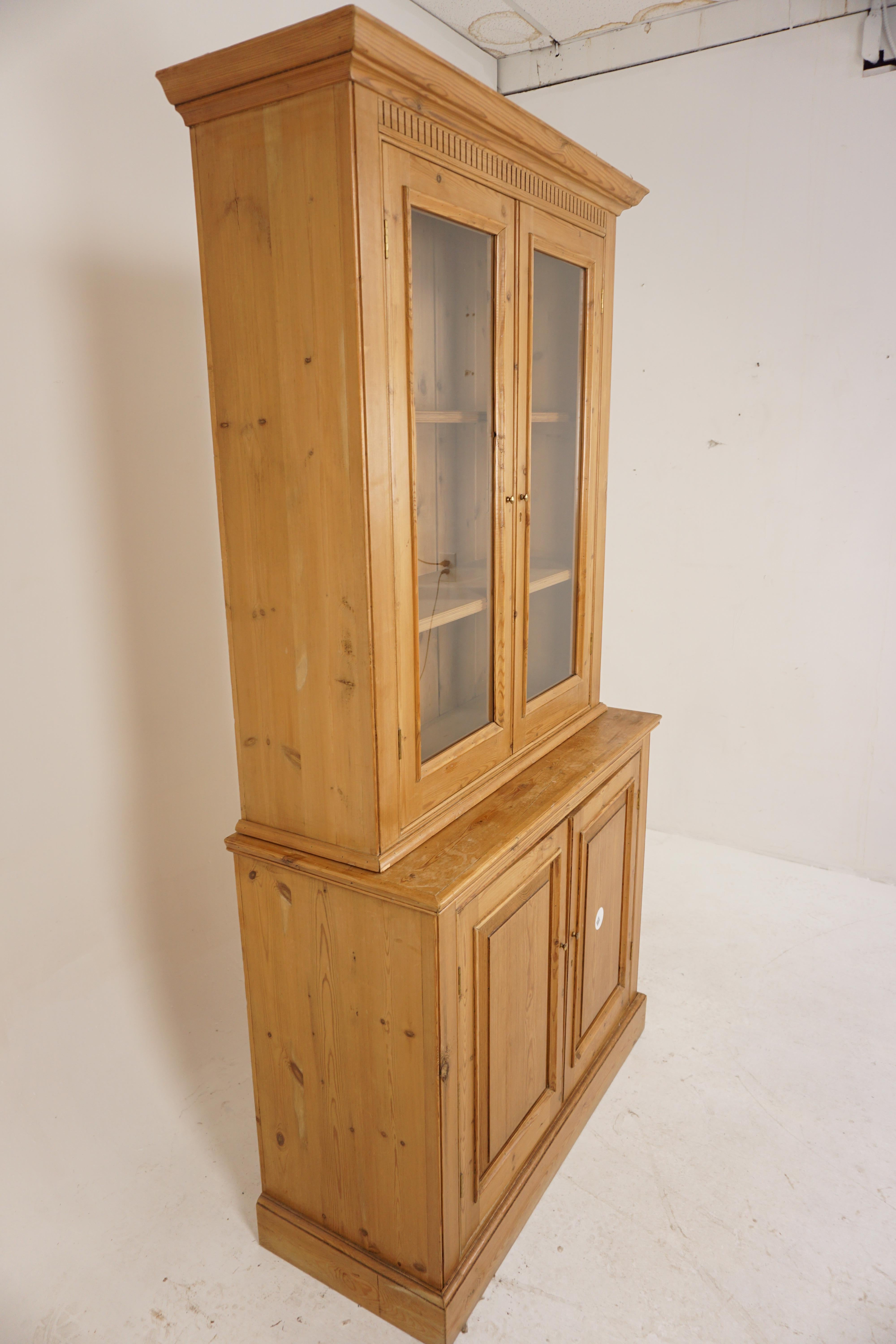 Scottish Antique Pine Cabinet, 2 Part Farmhouse Display Cabinet, Scotland 1930, H1080