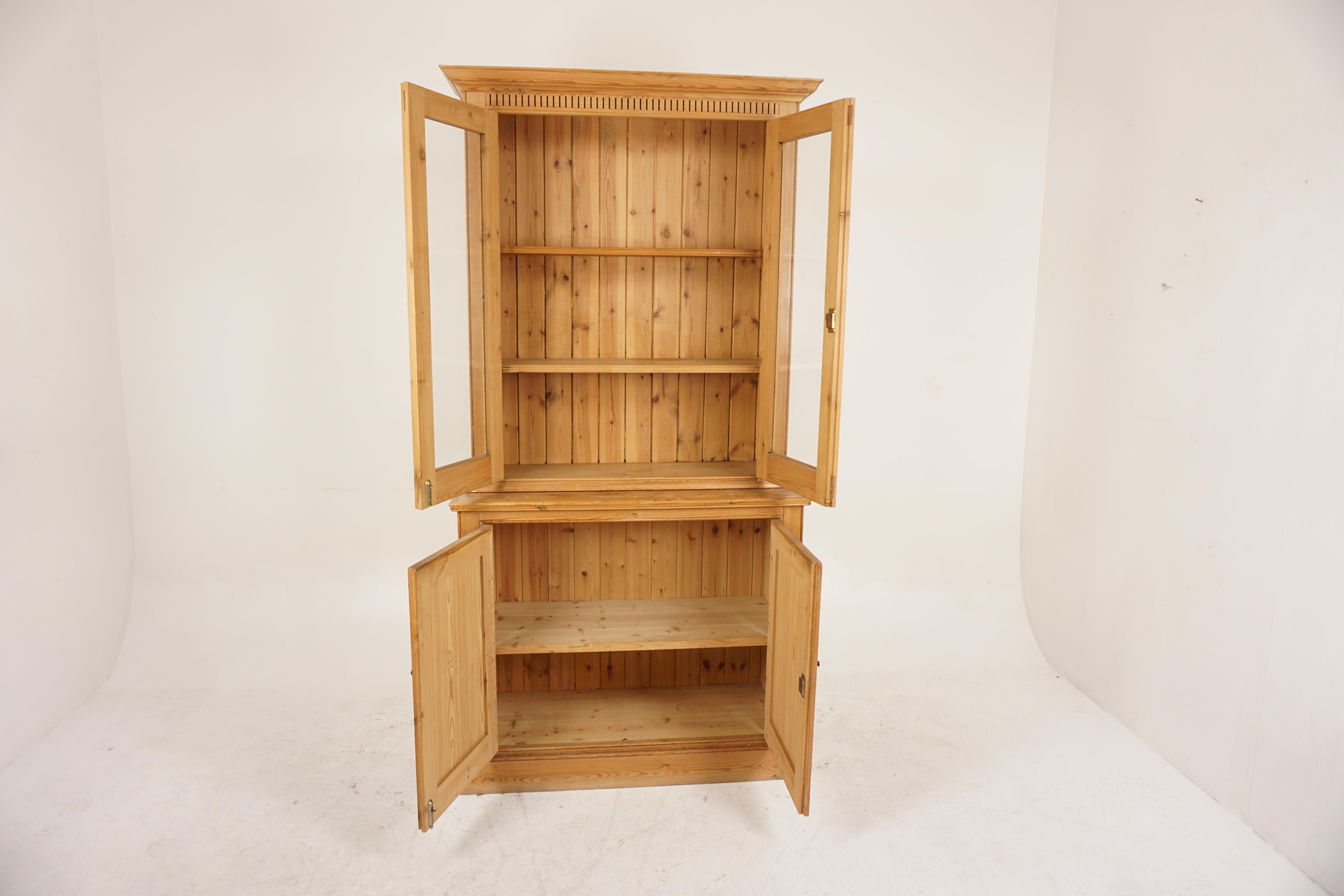 Hand-Crafted Antique Pine Cabinet, 2 Part Farmhouse Display Cabinet, Scotland 1930, H1080