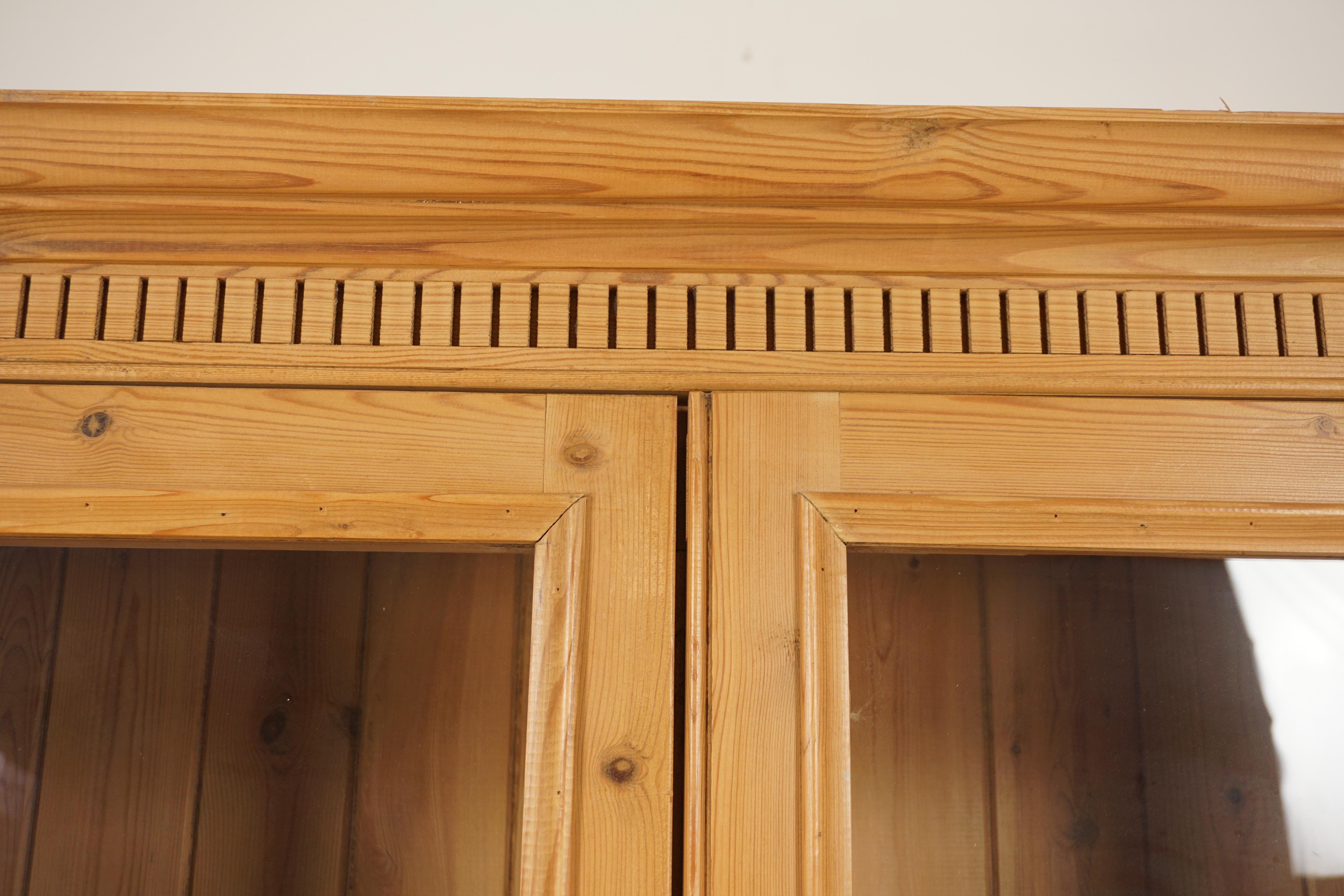 Mid-20th Century Antique Pine Cabinet, 2 Part Farmhouse Display Cabinet, Scotland 1930, H1080