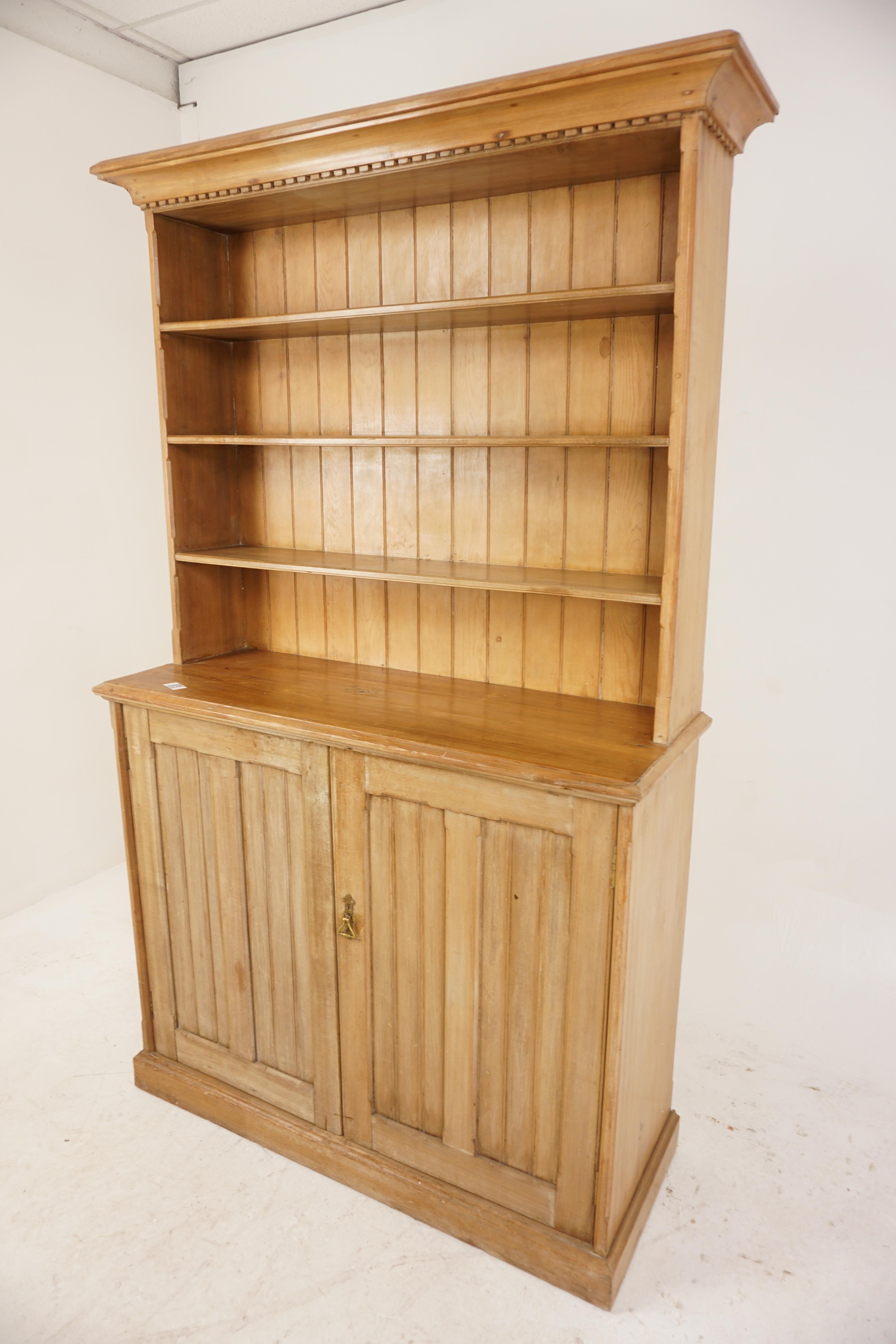 Antique Pine Cabinet, Victorian Farm House Kitchen Cabinet Pantry, Housekeepers Cabinet, Scotland 1870, Antique Furniture, H954

Scotland 1870
Solid Pine
Original Finish
Dentil Frieze Below
Three Fixed Shelves 
Below this, the Base has Two