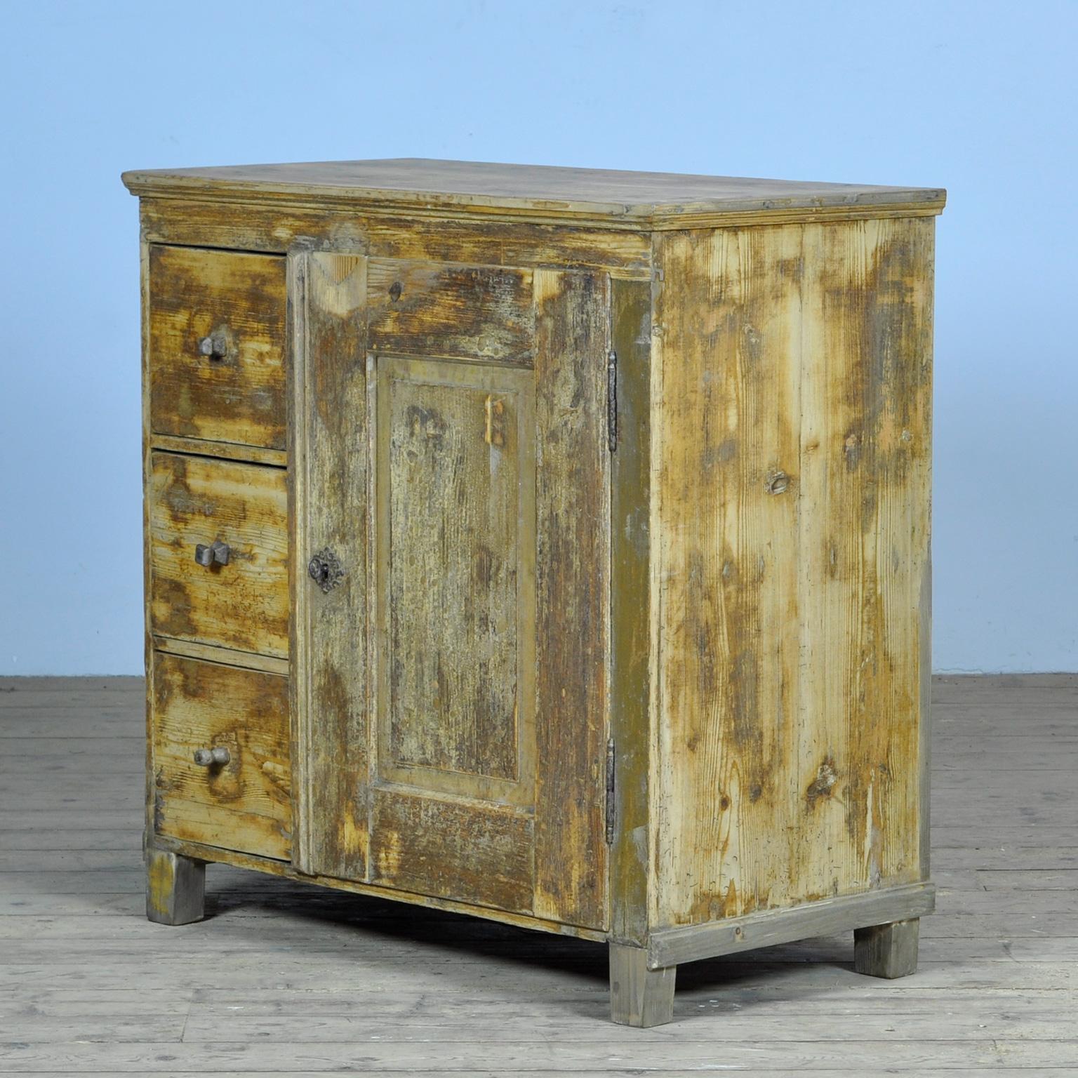 Hungarian Antique Pine Cabinet With 3 Drawers, Circa 1900