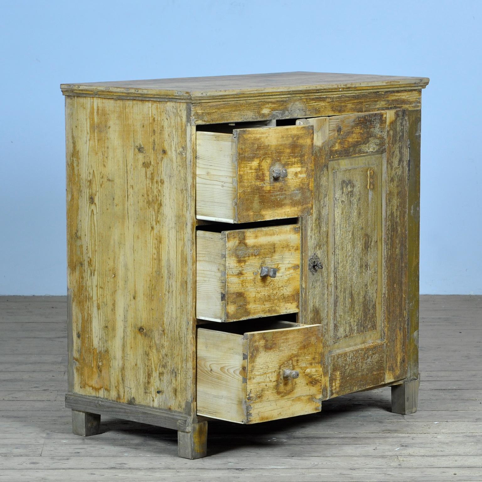 Early 20th Century Antique Pine Cabinet With 3 Drawers, Circa 1900