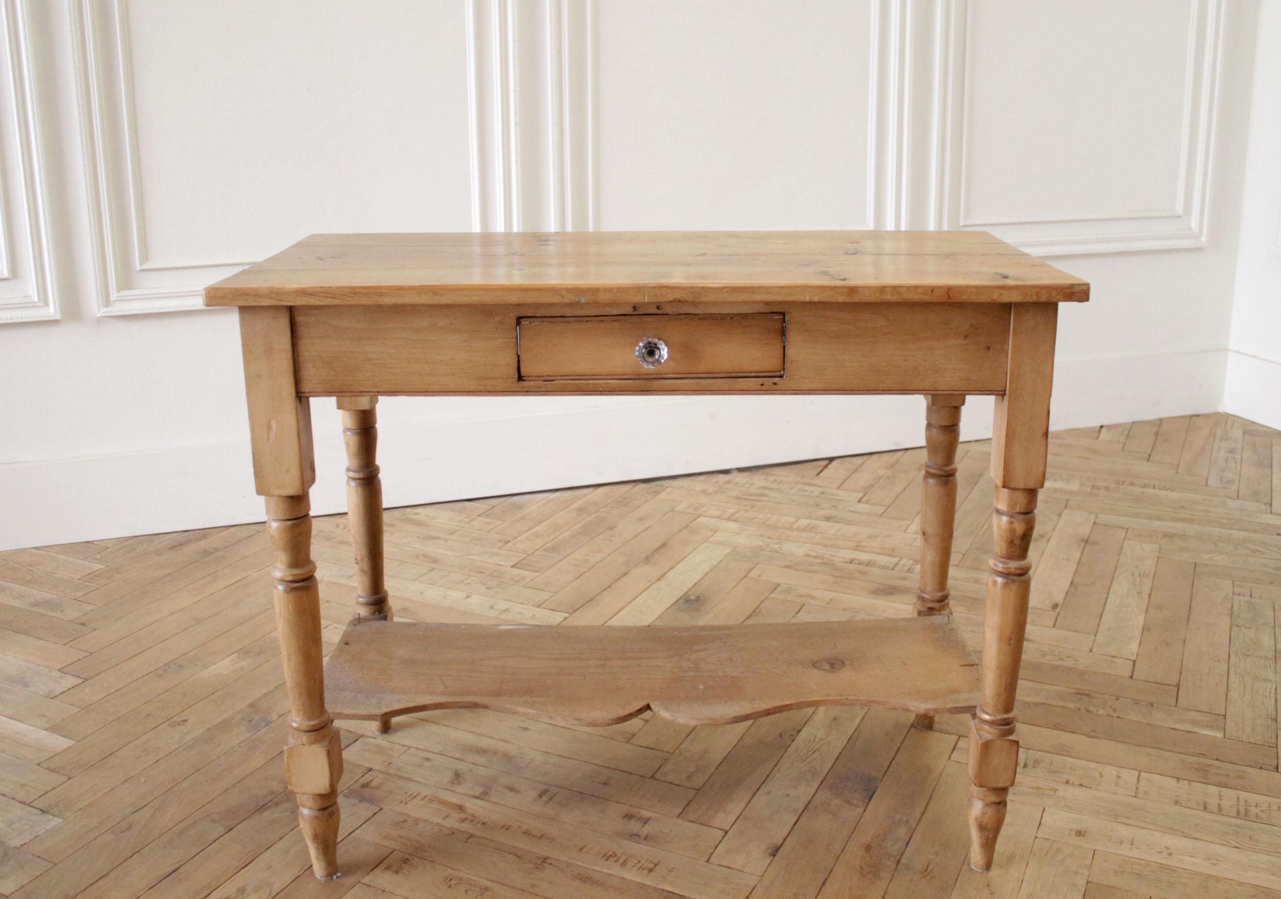 Rustic Antique Pine Console Table with Drawer