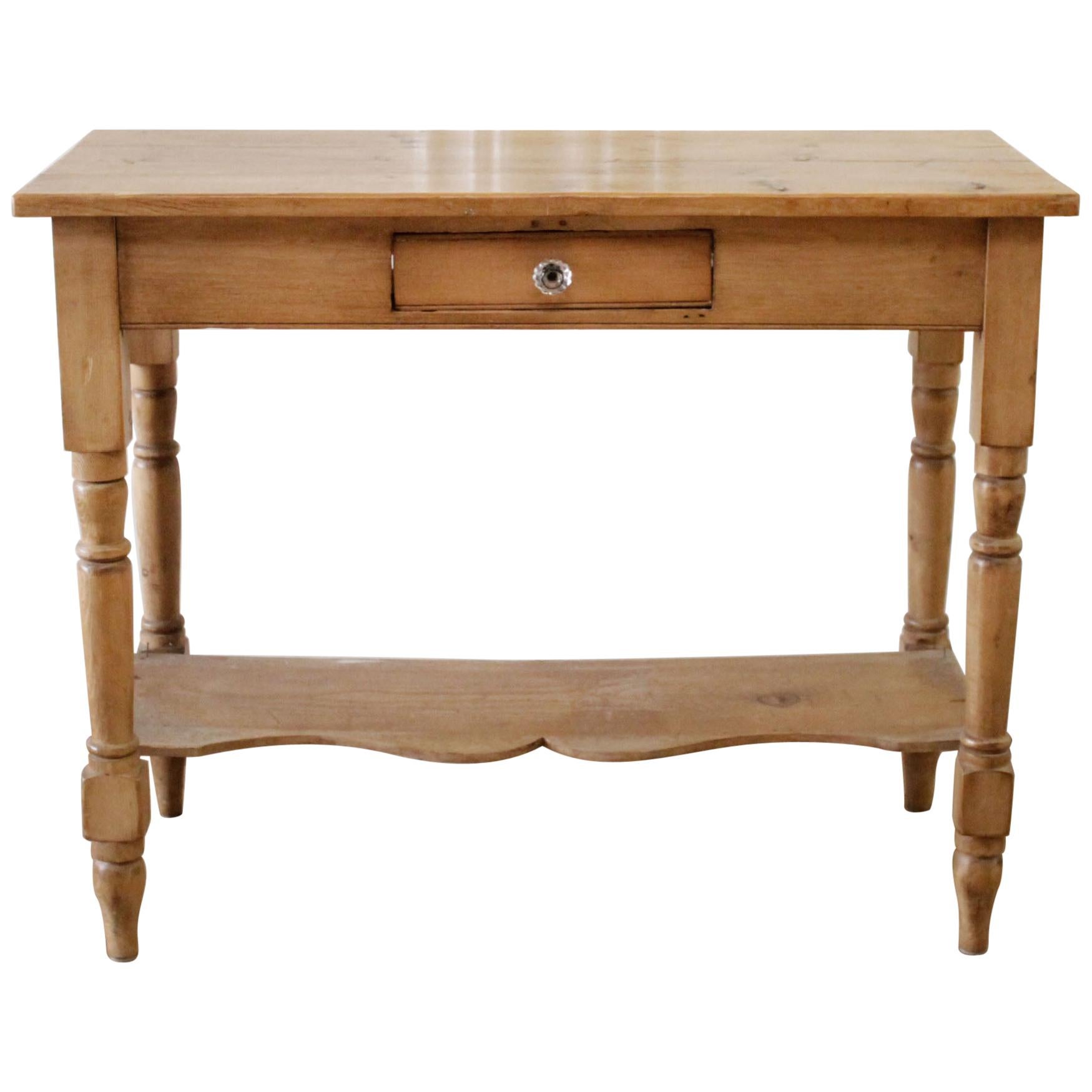 Antique Pine Console Table with Drawer