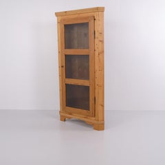Antique Pine Corner Cabinet with Glass Door, 1890s
