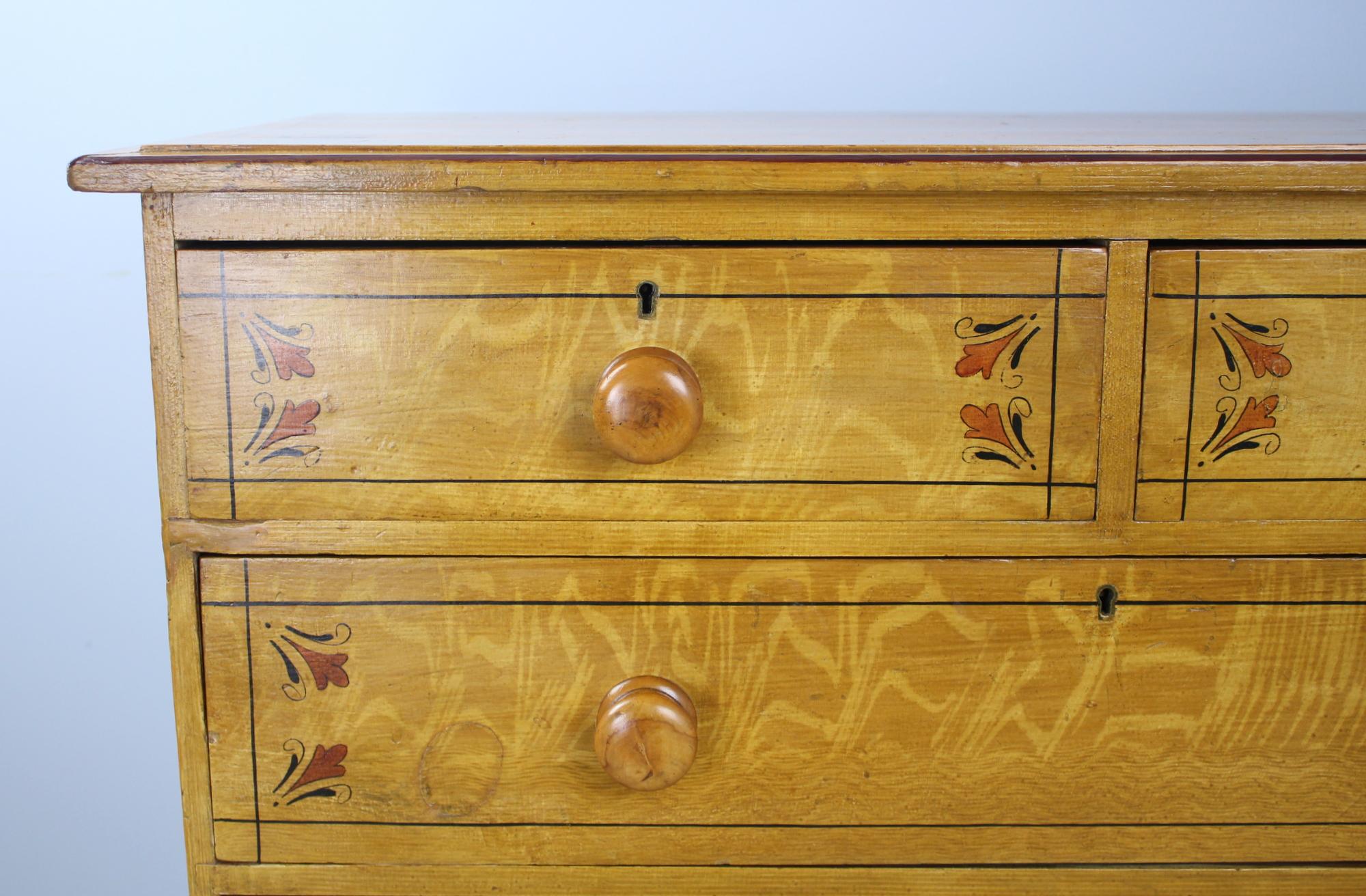 English Antique Pine Cottage Chest of Drawers, Original Paint