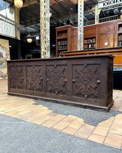 Antique Pine Counter with Wrought Iron Panels, France, circa 1900