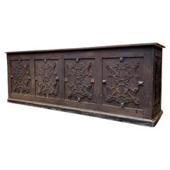 Antique Pine Counter with Wrought Iron Panels, France, circa 1900
