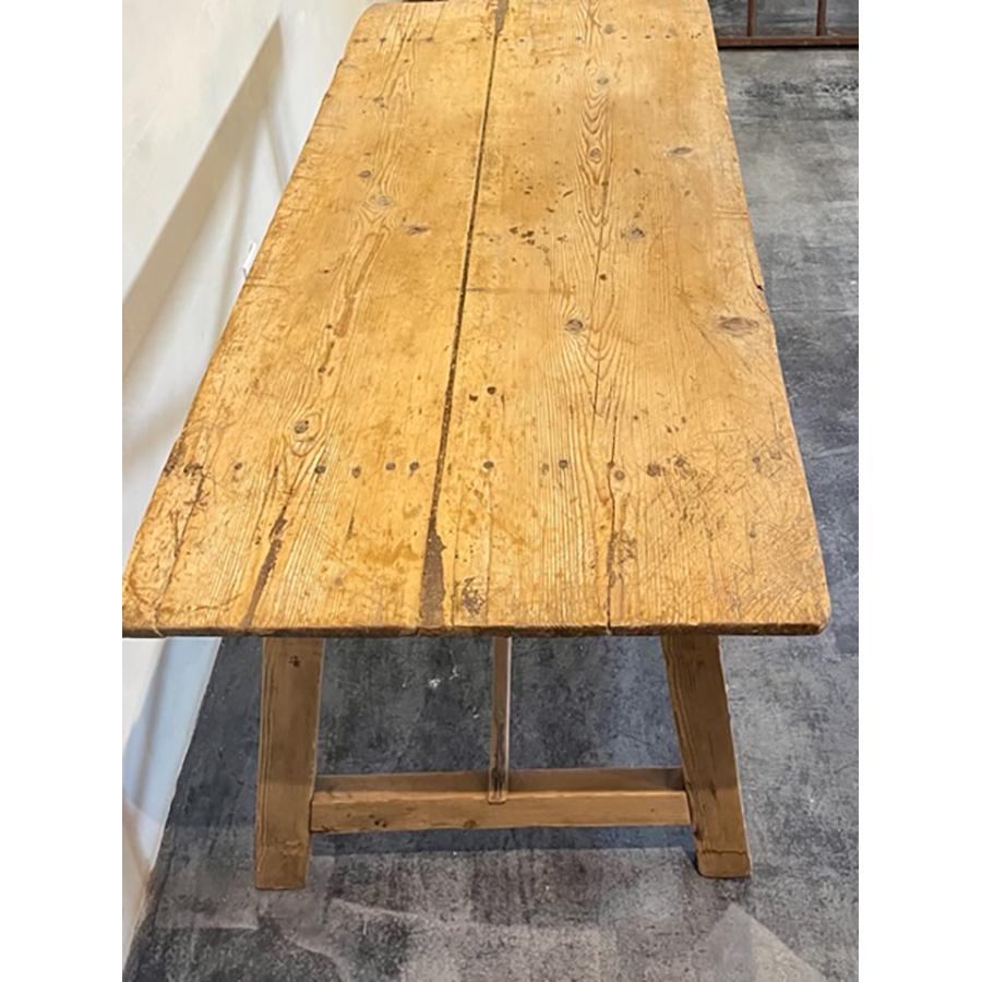 Table à tréteaux antique en pin croisé, FR-1164 en vente 4