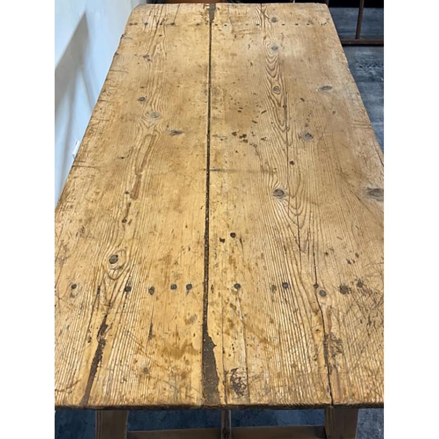 Table à tréteaux antique en pin croisé, FR-1164 en vente 5