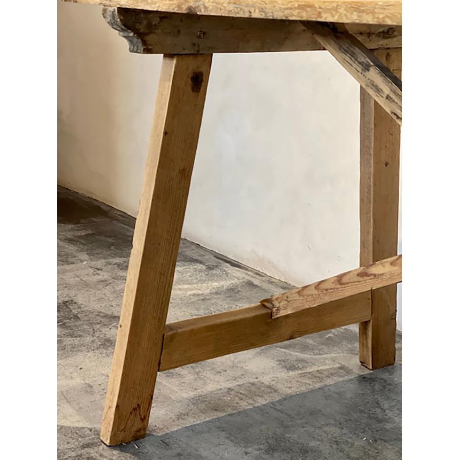 Table à tréteaux antique en pin croisé, FR-1164 en vente 9