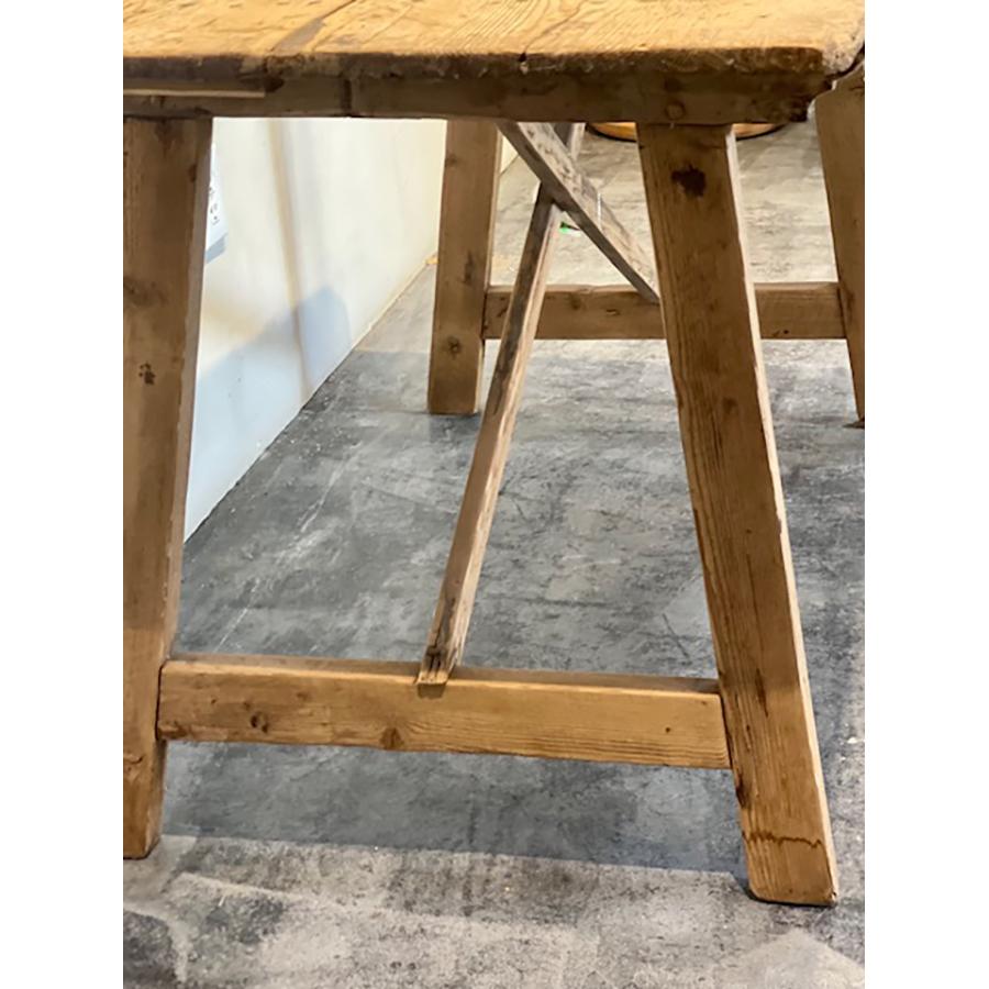 Table à tréteaux antique en pin croisé, FR-1164 en vente 11