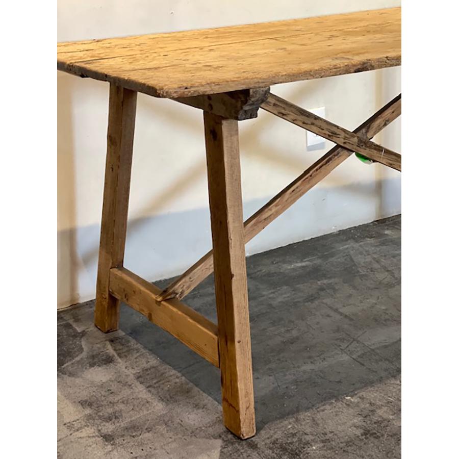 Antiker Crisscross Trestle-Tisch aus Kiefernholz, FR-1164 im Angebot 14