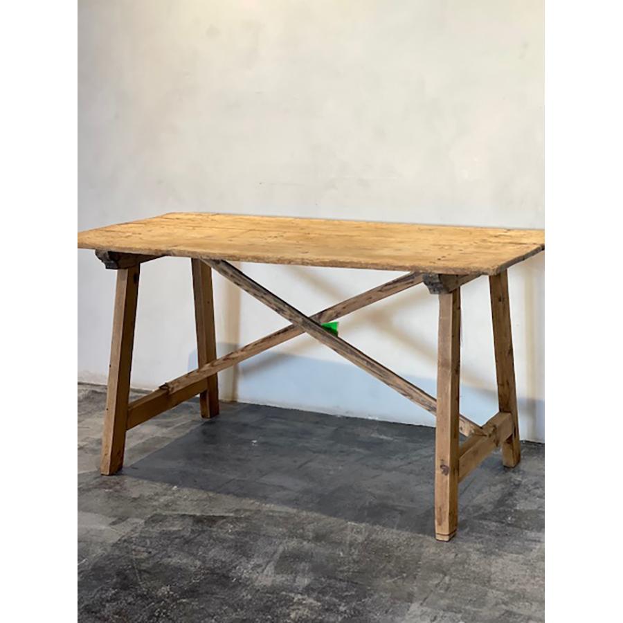 Table à tréteaux antique en pin croisé, FR-1164 en vente 13