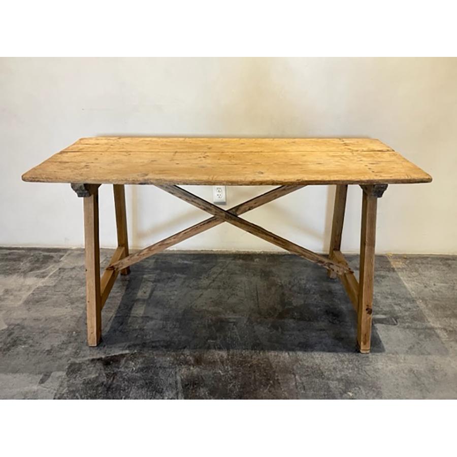 European Antique Pine Crisscross Trestle Table, FR-1164 For Sale