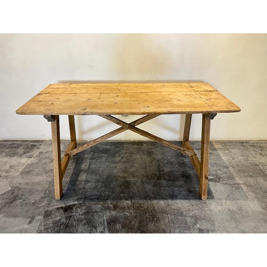 Table à tréteaux antique en pin croisé, FR-1164 Bon état - En vente à Scottsdale, AZ