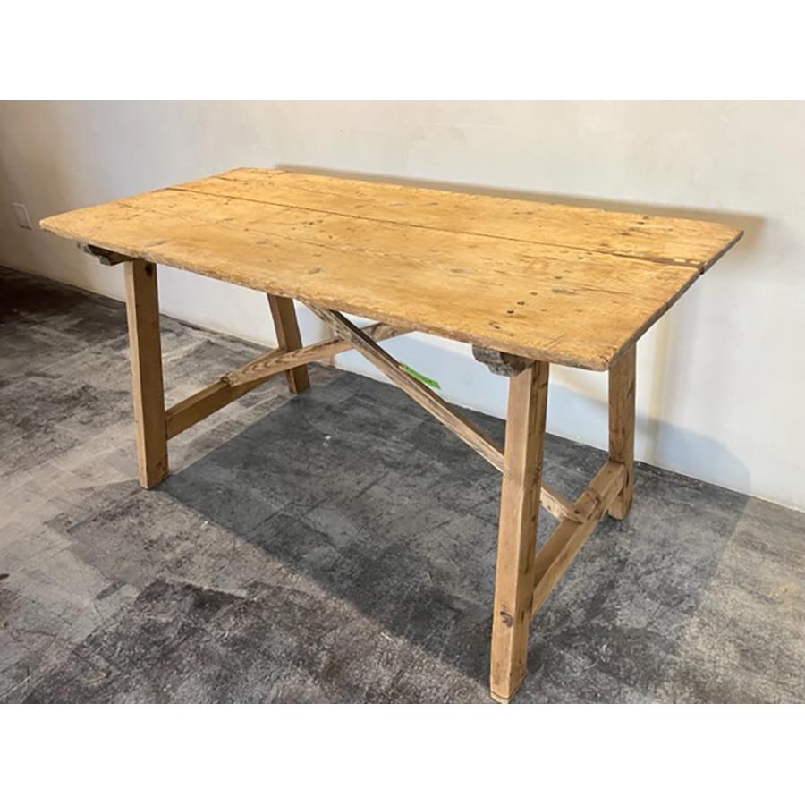 18th Century and Earlier Antique Pine Crisscross Trestle Table, FR-1164 For Sale