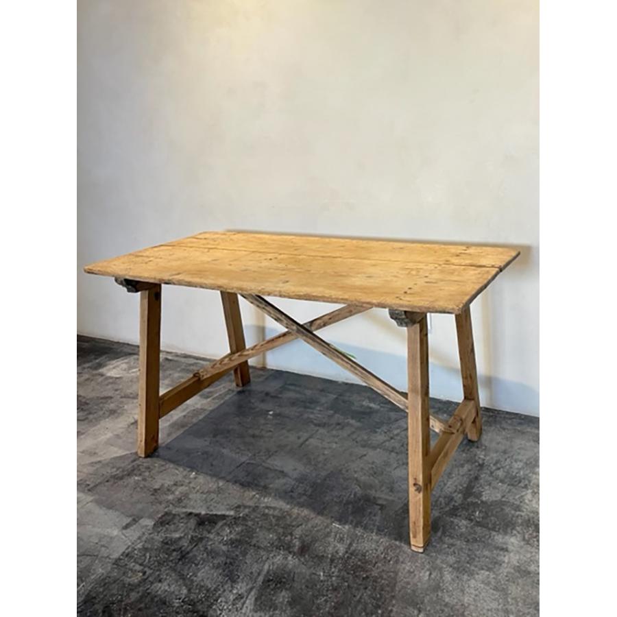 Table à tréteaux antique en pin croisé, FR-1164 en vente 1
