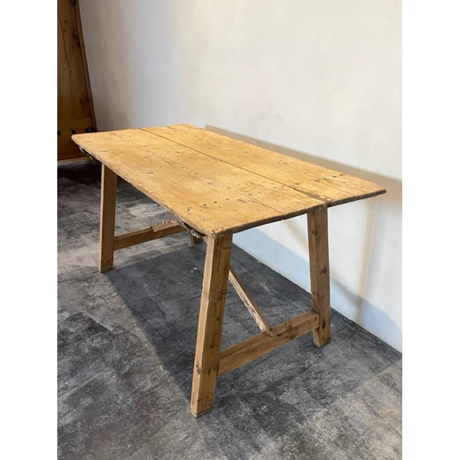 Table à tréteaux antique en pin croisé, FR-1164 en vente 2