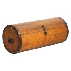 Antique Pine Cylinder Shaped Travel Trunk