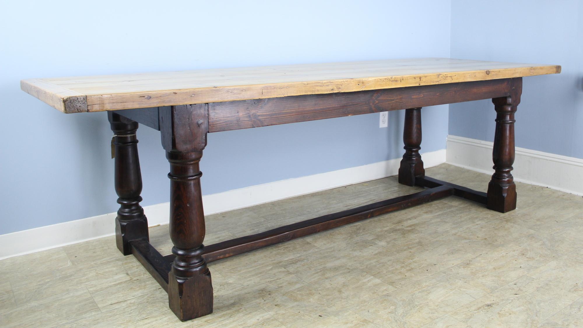 Antique Pine Dining Table with Refectory Base 5