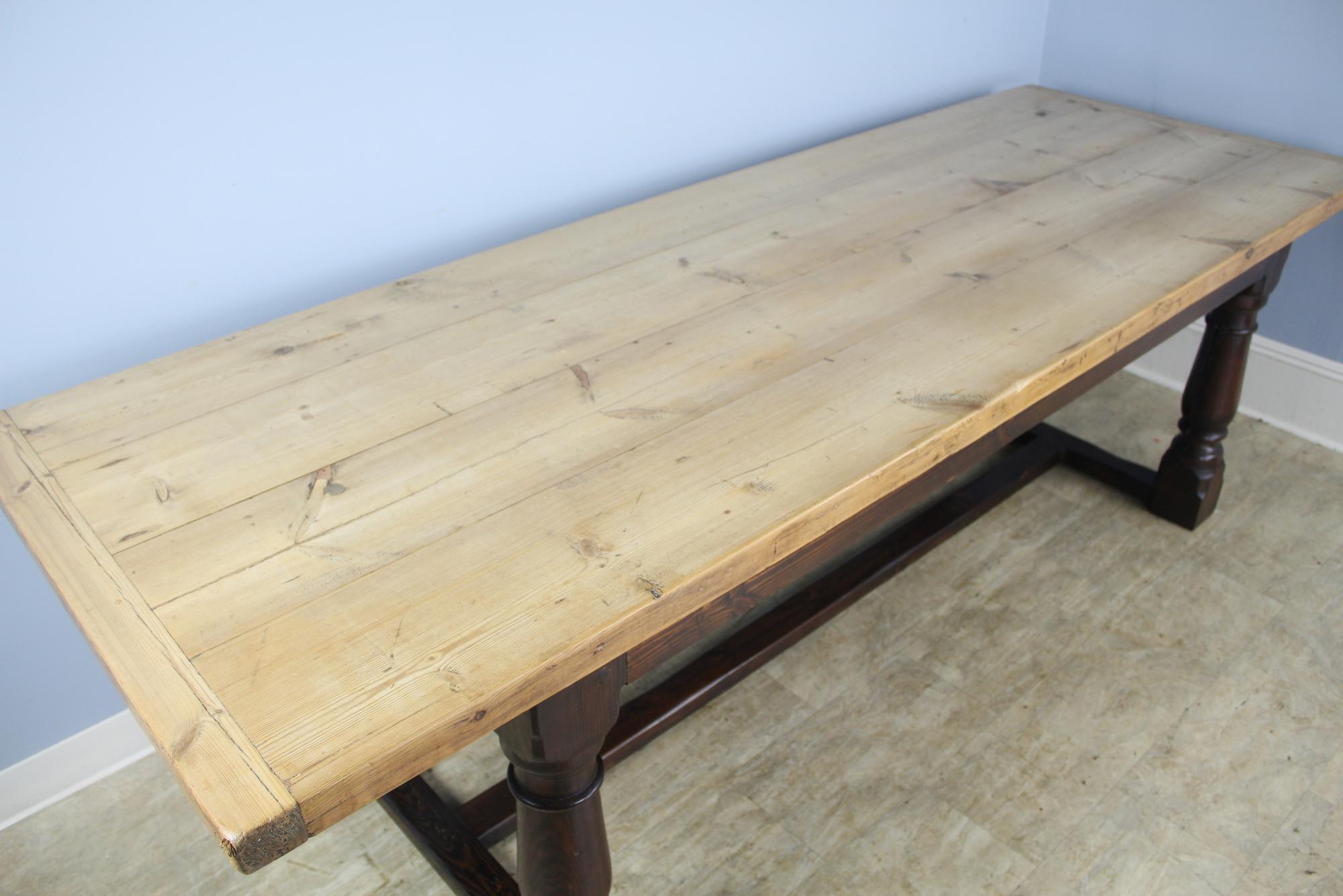 English Antique Pine Dining Table with Refectory Base