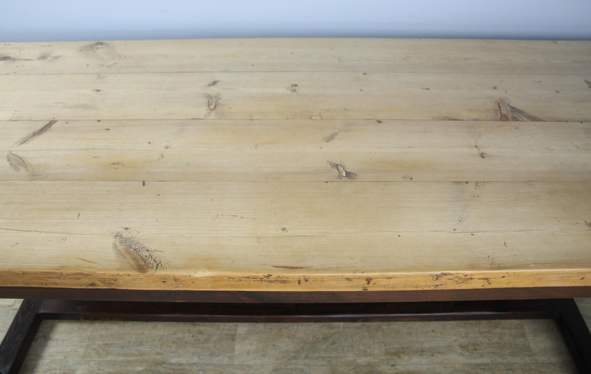 19th Century Antique Pine Dining Table with Refectory Base
