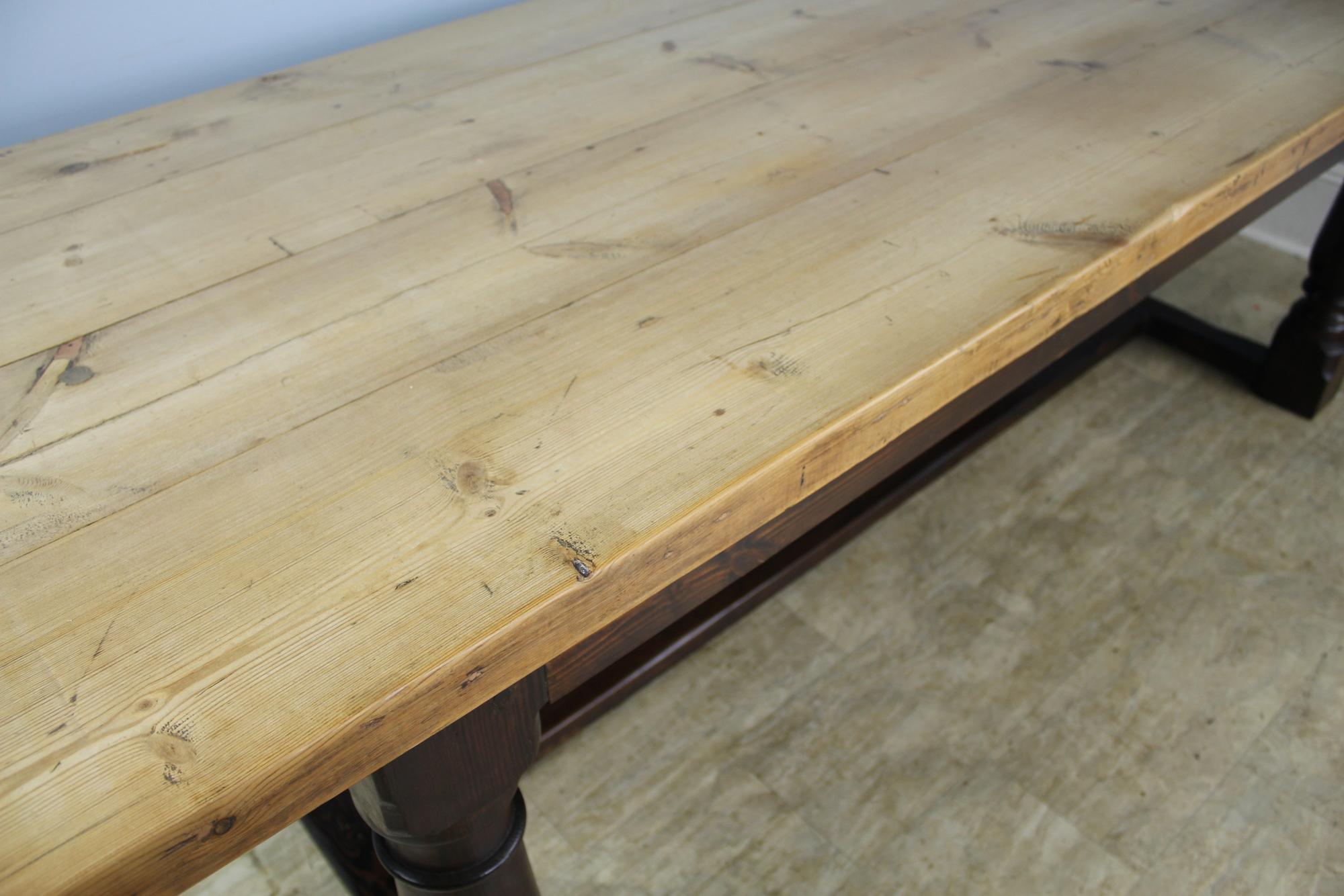 Antique Pine Dining Table with Refectory Base 2