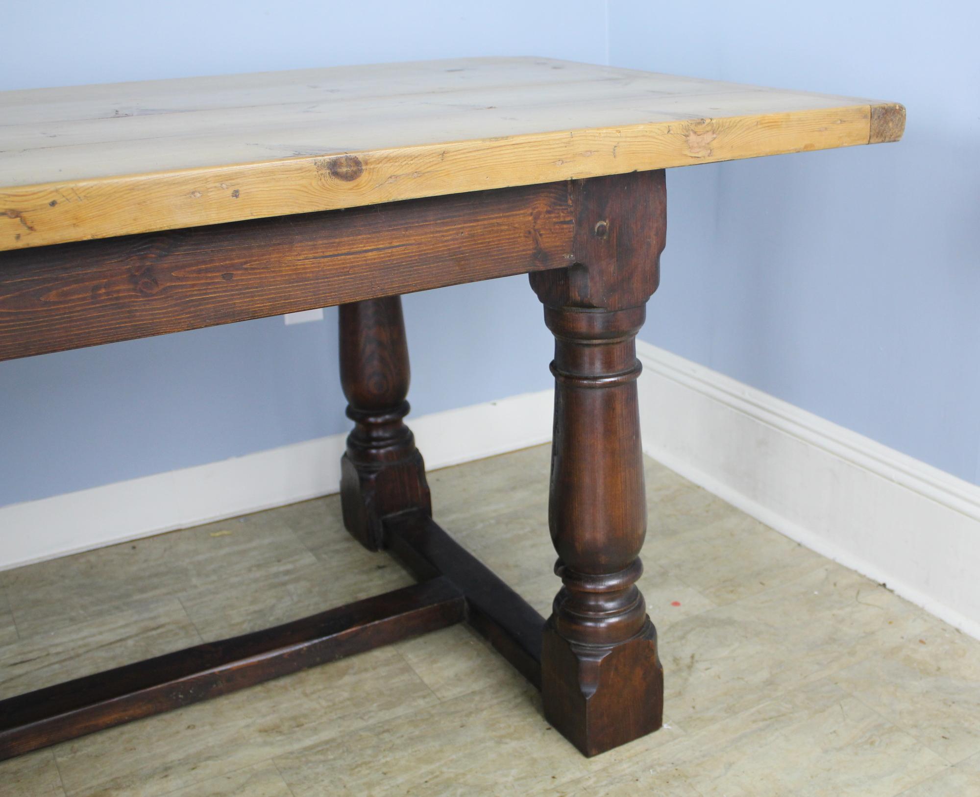 Antique Pine Dining Table with Refectory Base 3