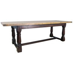 Antique Pine Dining Table with Refectory Base