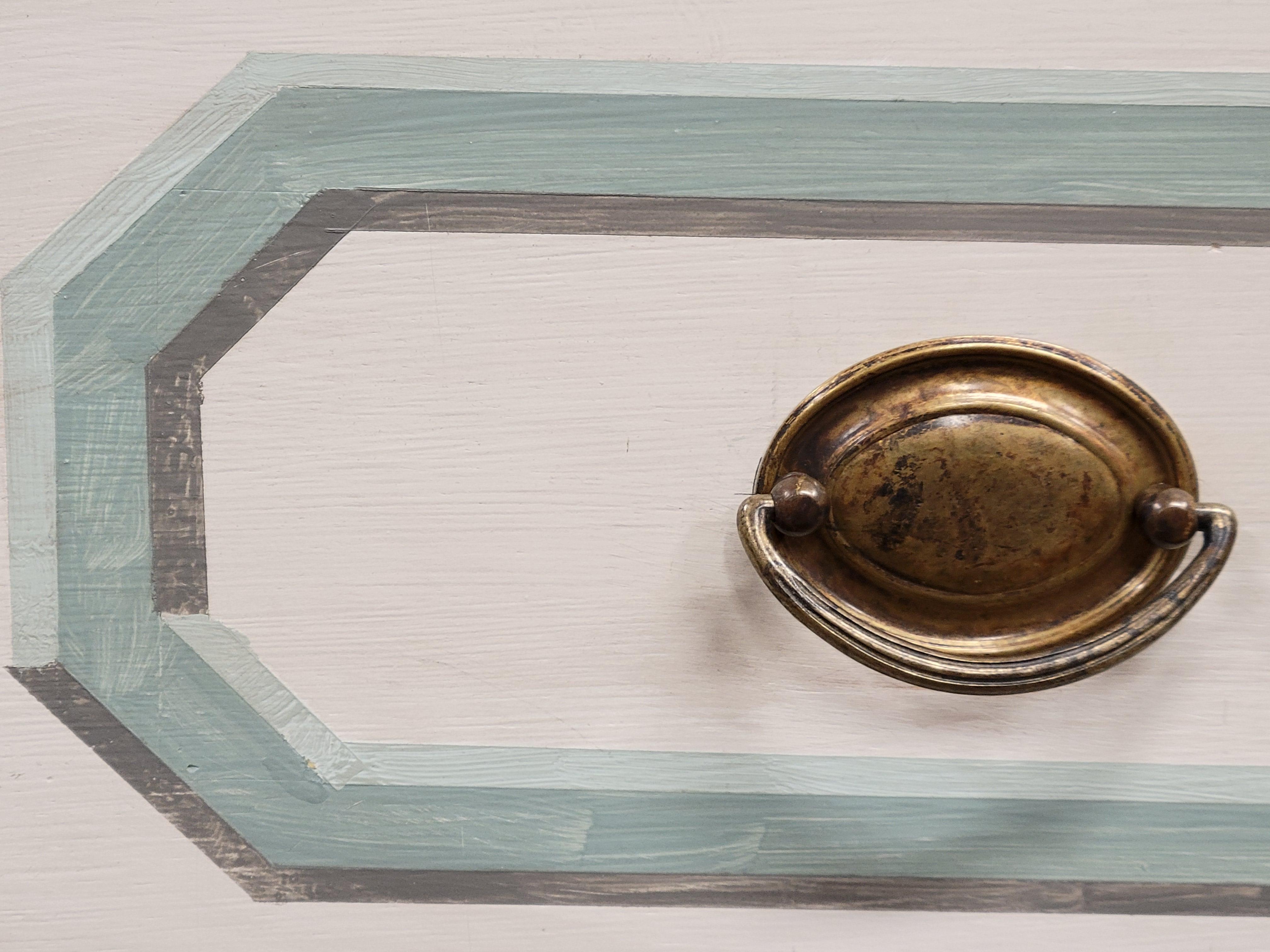 Neoclassical Antique Pine Dresser Painted White With Aqua and Gray Trompe l'Oiel French Line 