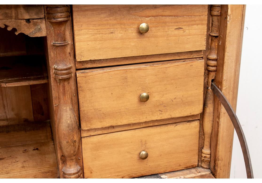 Antique Pine Drop Front Secretary Cabinet/ Distressed In Distressed Condition For Sale In Bridgeport, CT