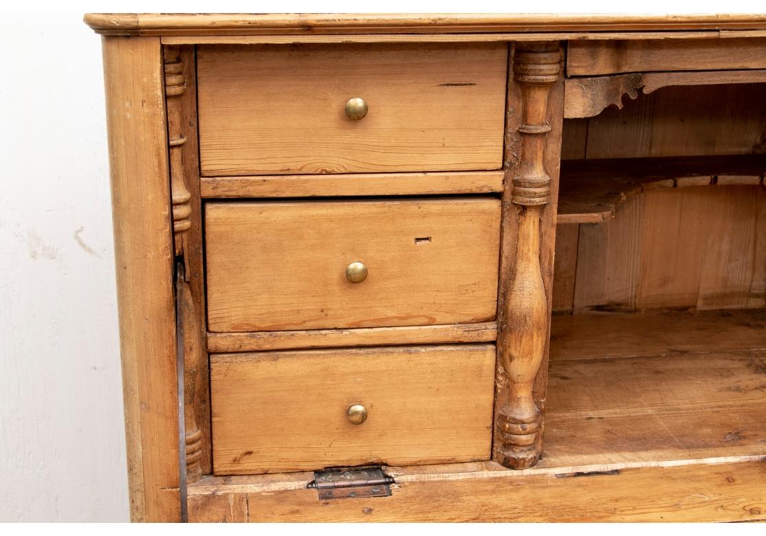 19th Century Antique Pine Drop Front Secretary Cabinet/ Distressed For Sale
