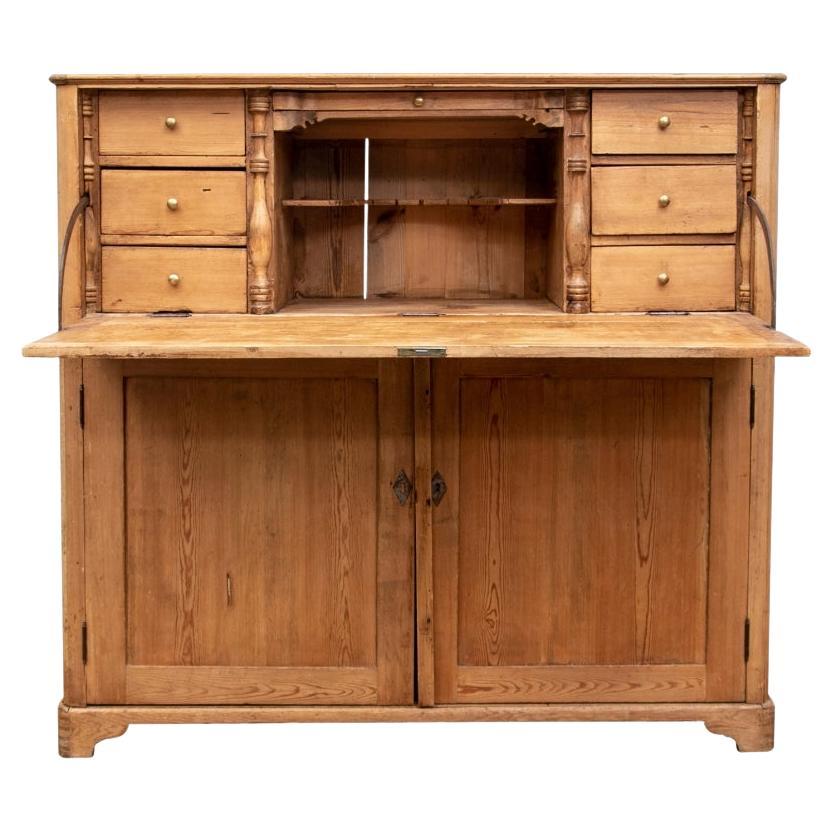 Antique Pine Drop Front Secretary Cabinet/ Distressed For Sale