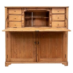 Antique Pine Drop Front Secretary Cabinet/ Distressed