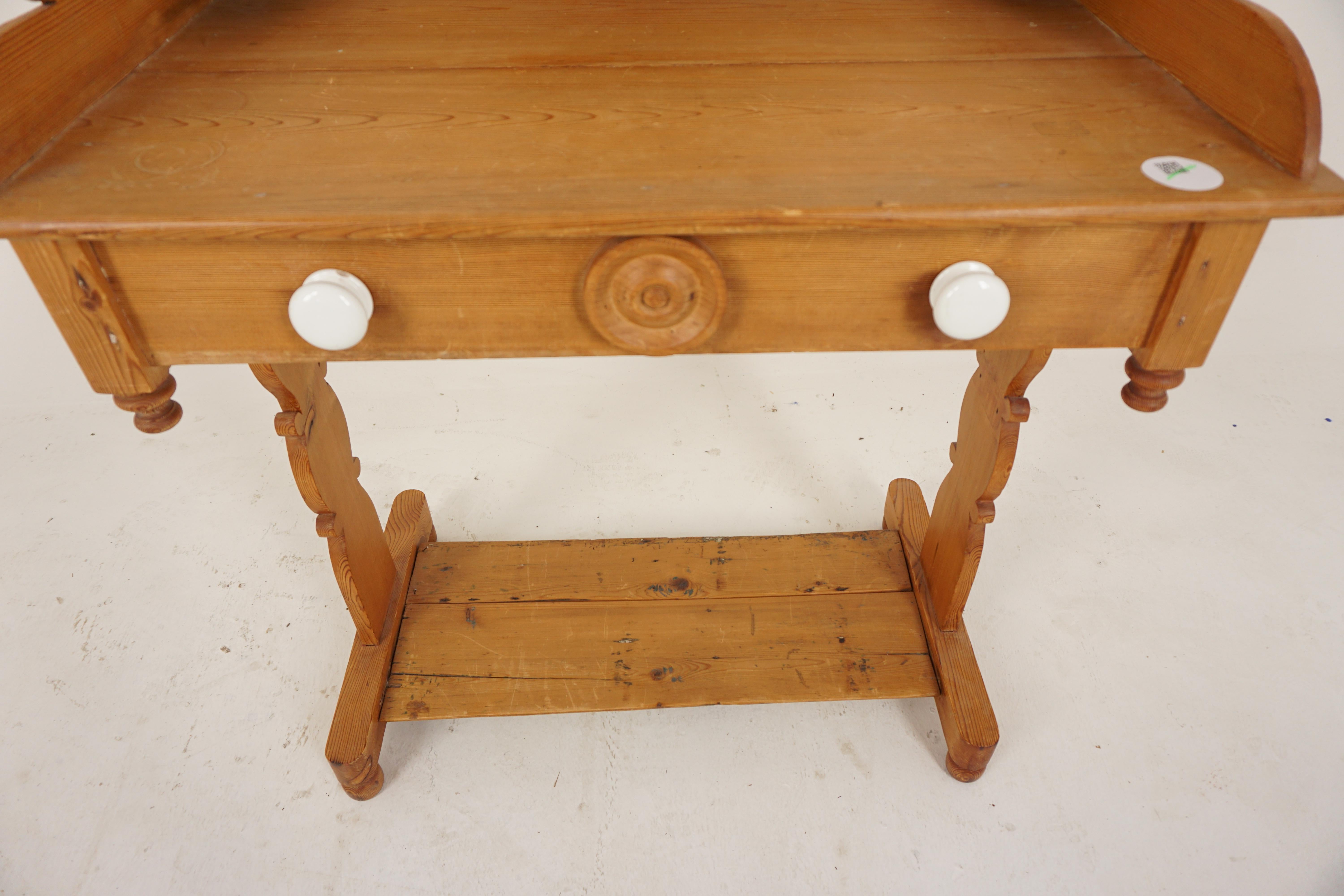 Scottish Antique Pine Dry Sink, Washstand, Hall Table, Writing Table, Scotland 1880, H682