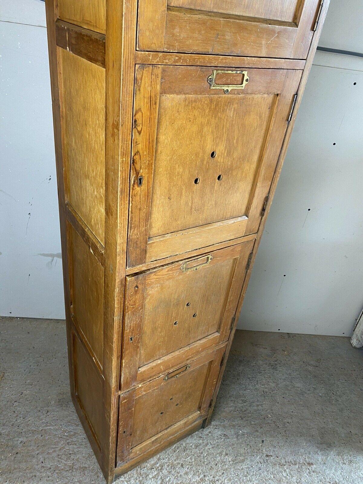 British Antique Pine English School Cupboard Locker, c 1940 For Sale