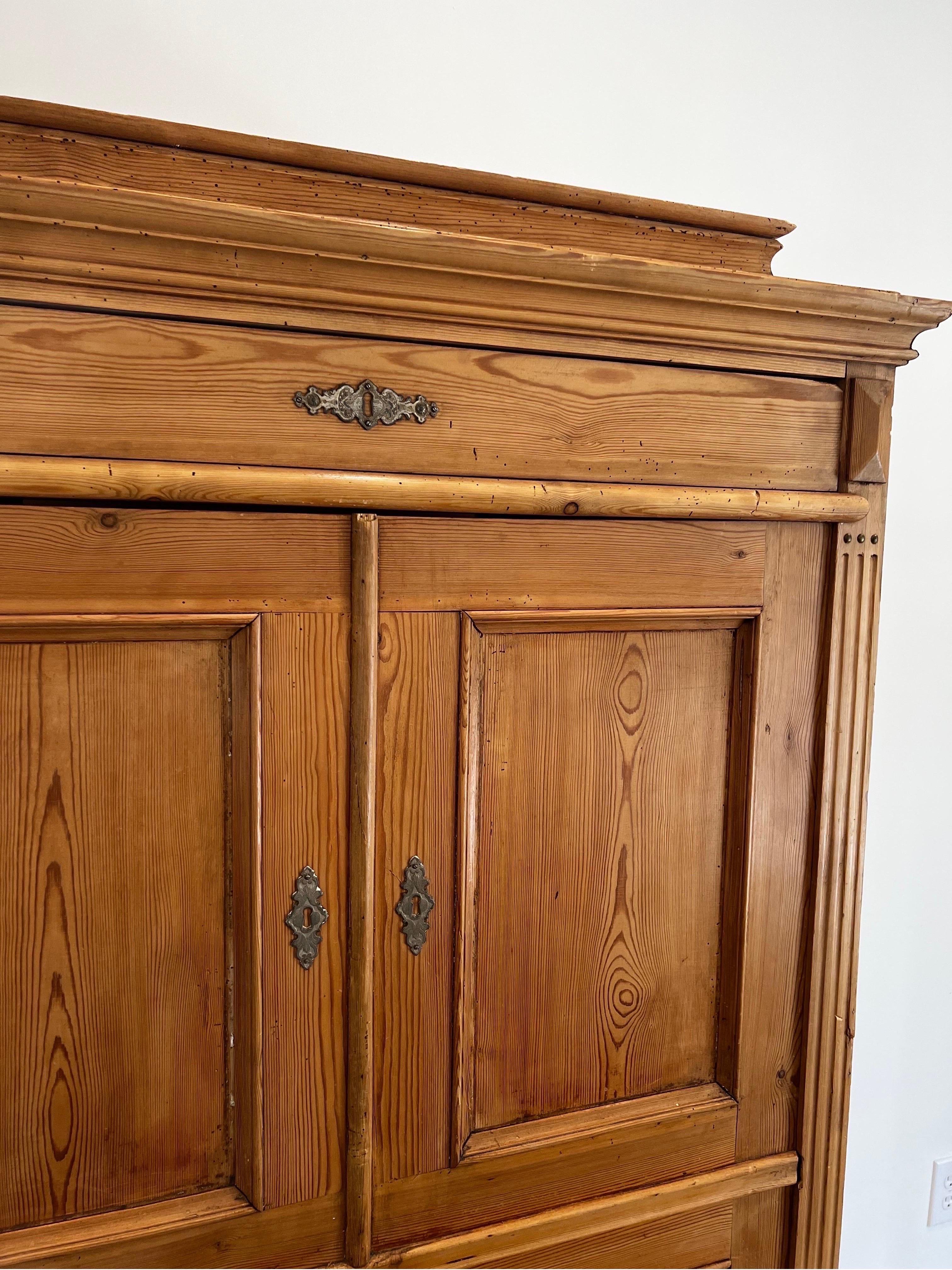 French Provincial Antique Pine False Front Cupboard/Secretary Cabinet  For Sale