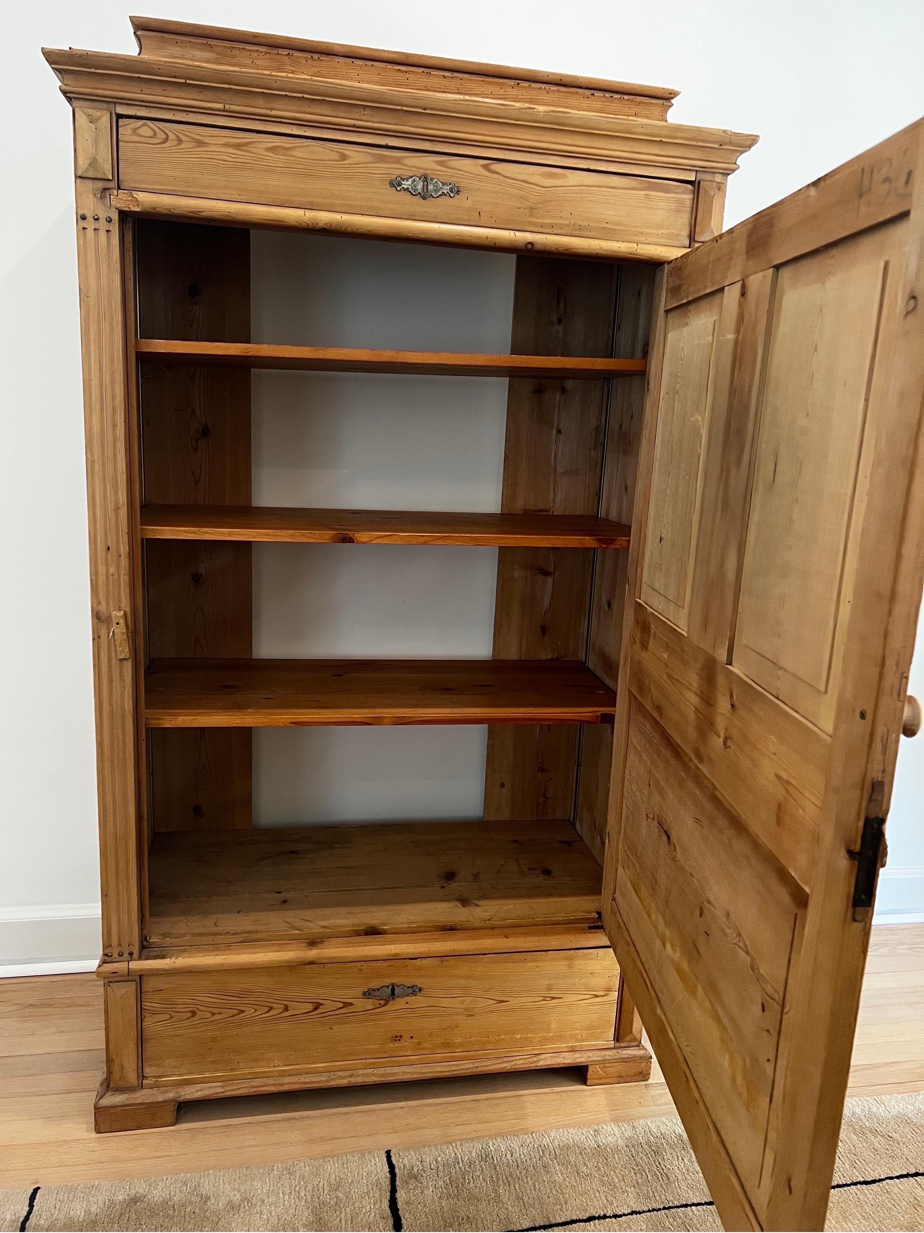 French Antique Pine False Front Cupboard/Secretary Cabinet  For Sale