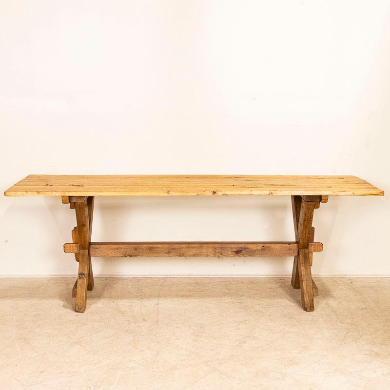Hungarian Antique Pine Farm Table Dining Table with Trestle Base